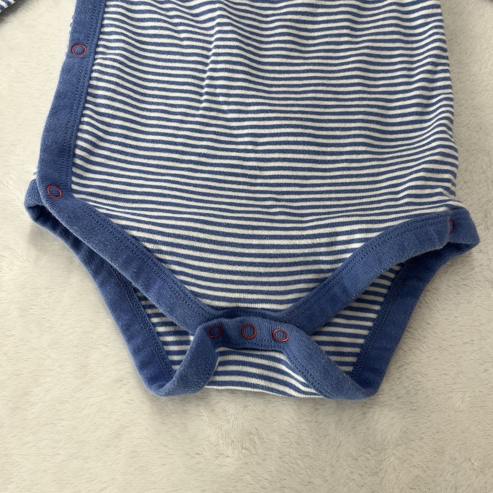 Baby Boden Wrap Bodysuit Unisex Baby 12-18m Blue Striped Cotton - Picture 4 of 7